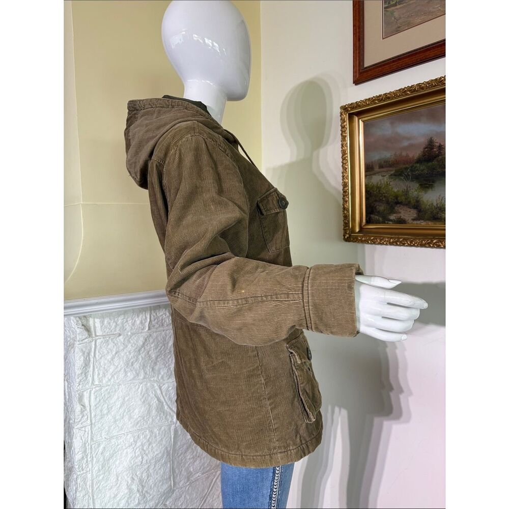 Roots Corduroy Hooded Military Green Zip Up Jacket - Picture 5 of 13